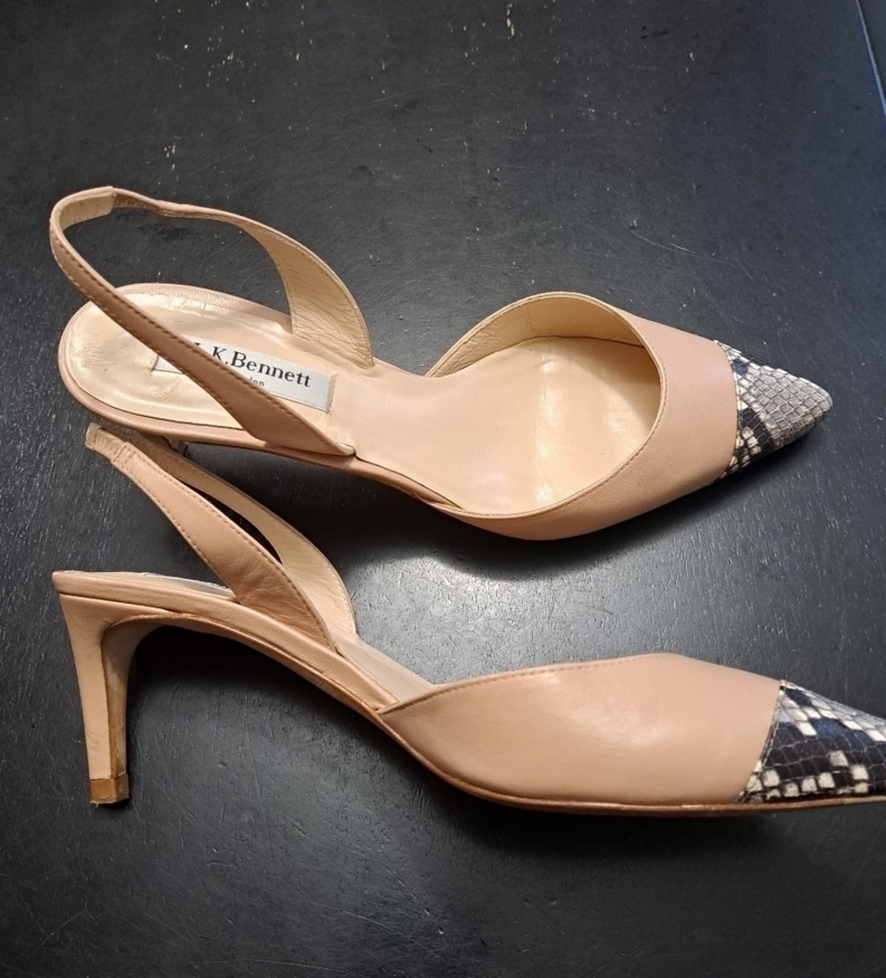L.K. Bennett London Keira Snakeskin Cap Toe Heels Size 7 (37.5)